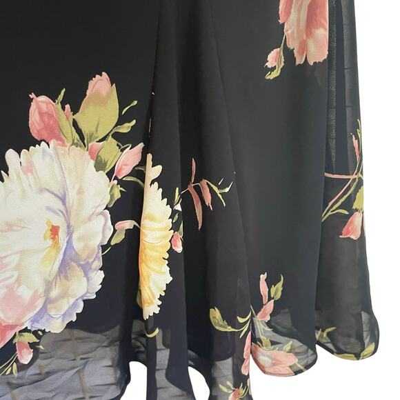 Chaps Dark Floral Chiffon Midi Skirt Flare Size M Pull On Romantic Fairy Grunge - Picture 4 of 7